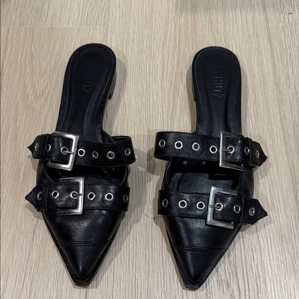 Schutz penny leather flat with buckles